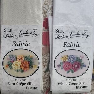 Bucilla Silk Ribbon Embroidery Fabric Crepe Silk 11"×18" White, Ecru